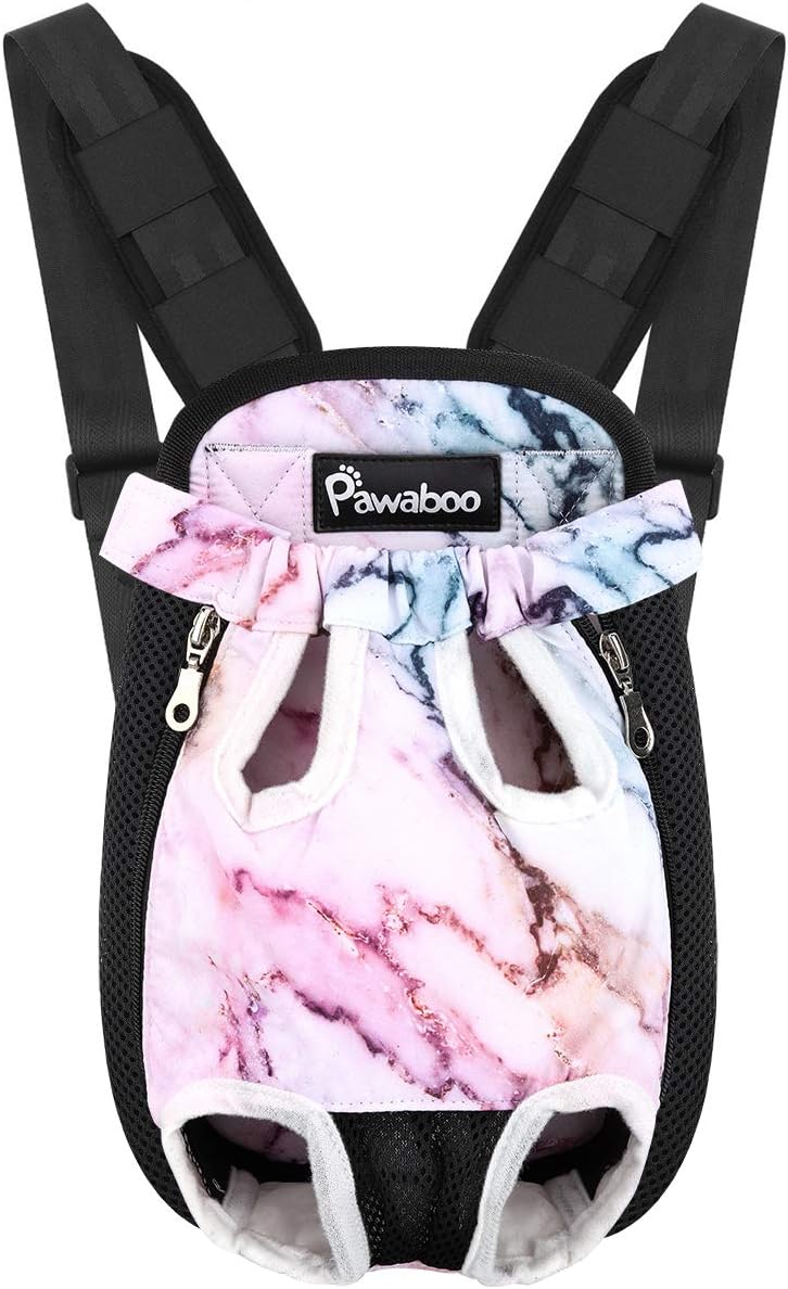 Size Small Color purple Pawaboo Pet Carrier Backpack, Adjustable Pet Front Cat Dog Carrier Backpack Travel Bag, Legs Out, Easy-Fit for Traveling Hiking Camping for Small Medium Dogs Cats Puppies, Small, Purple Marble